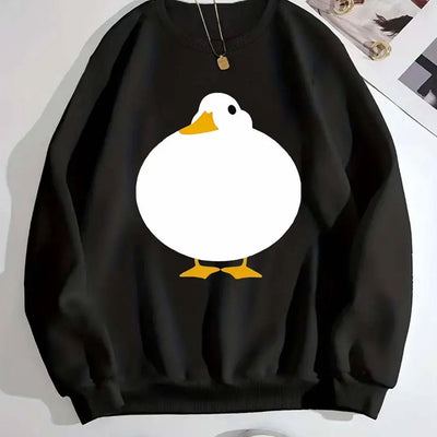 Funny Duck Graphic Print Casual Crew Neck Sweatshirt for Women - Fashionable Pullover for Fall & Winter