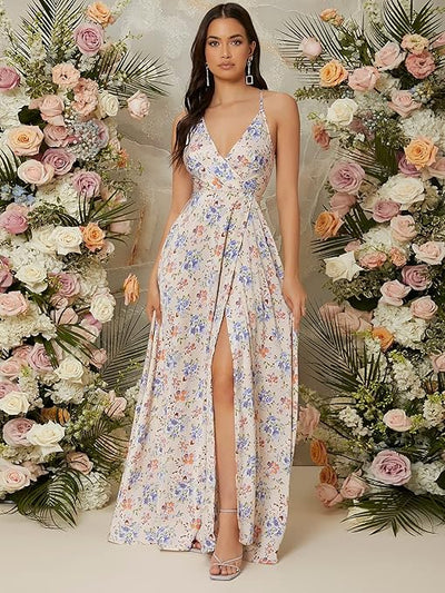 Chic Floral Split-Thigh Cami Dress – Perfect for Summer Days