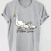 Mother's Day Goose Print Short Sleeve Crew Neck T-shirt - Women's Clothing For Summer & Spring