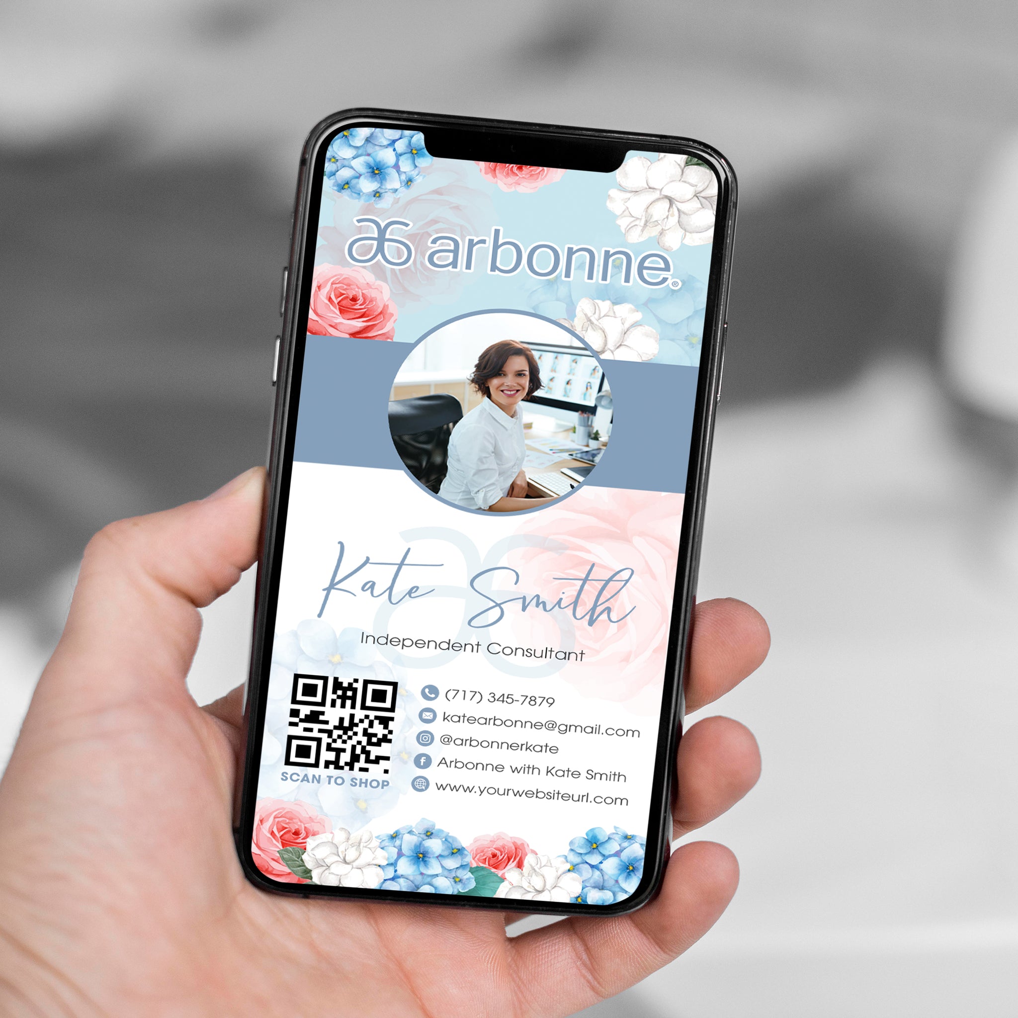 Arbonne Flower Business Card QR Code, Personalized Arbonne E-Cards AB181