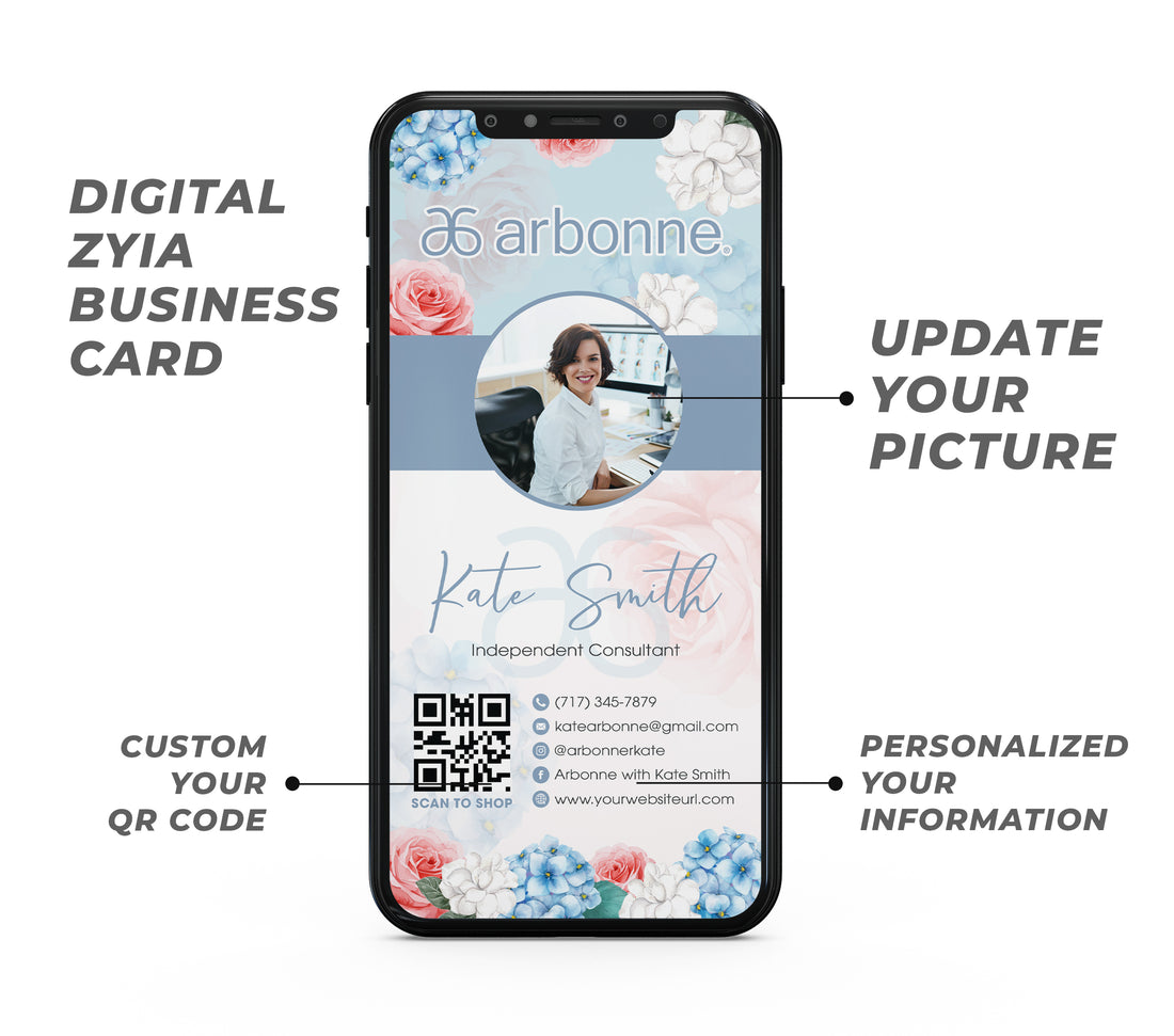 Arbonne Flower Business Card QR Code, Personalized Arbonne E-Cards AB181
