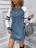 Stay comfy and stylish with our A Cozy Chic Must-Have Contrast Raglan Sweatshirt Dress. This dress features a unique contrast raglan design, perfect for adding a pop of style to your outfit. Made with soft, cozy material, it's a must-have for any wardrobe.
