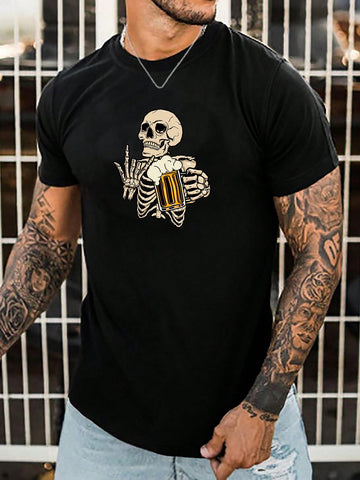 Elevate your style with our spooky skeleton print t-shirt for men. Made with high-quality cotton, this statement piece is perfect for any occasion. The striking design adds a touch of intrigue and creativity to your wardrobe. Embrace your inner expert with this bold and unique addition.