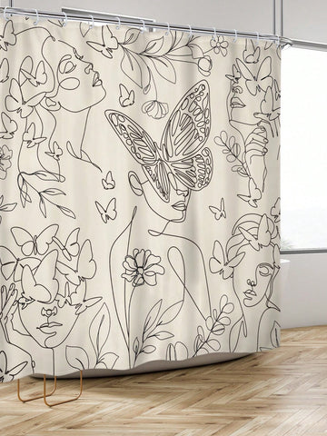 Add a touch of chic and whimsy to your bathroom décor with our Abstract Line Art Face & Butterfly themed shower curtain! Made of waterproof fabric and includes hooks for easy installation. Transform your bathroom into a playful and stylish space.