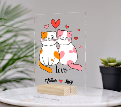 Acrylic-AP003-Personalized Name, Cat Couple, Couple Cat, Love Cat, Valentine Cat