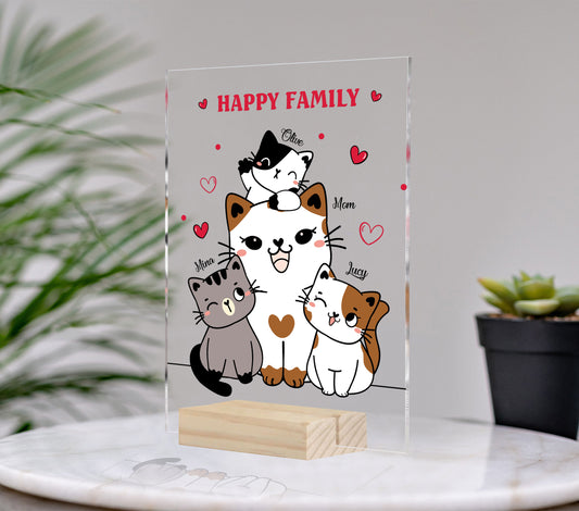 Happy Family, Cats Family, Love Cat, Cat Lover, Mom And Baby Cats, Acrylic Plaque 002