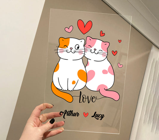 Acrylic-AP003-Personalized Name, Cat Couple, Couple Cat, Love Cat, Valentine Cat