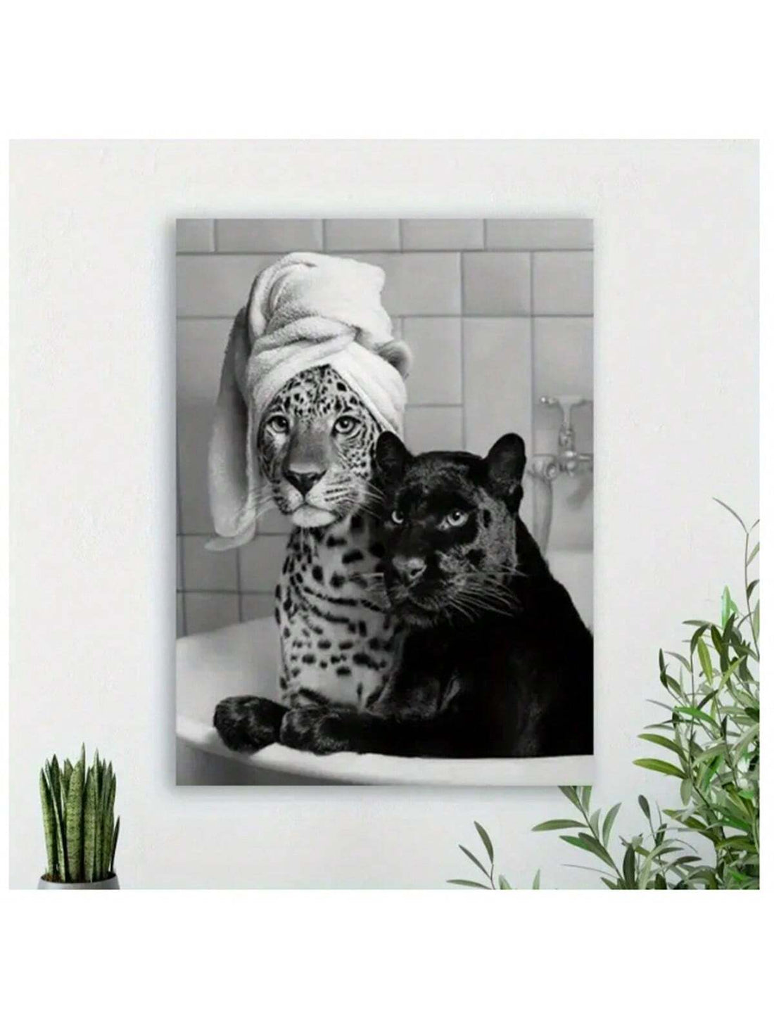 Bring a touch of whimsy to your space with this charming black and white vintage art print featuring playful leopard and panther cubs in a bathtub. Perfect for adding personality to your living room, bathroom, or bedroom, this unframed canvas print blends nostalgic style with a fun, lighthearted vibe. Its timeless design makes it a delightful conversation starter and a unique way to brighten any room.