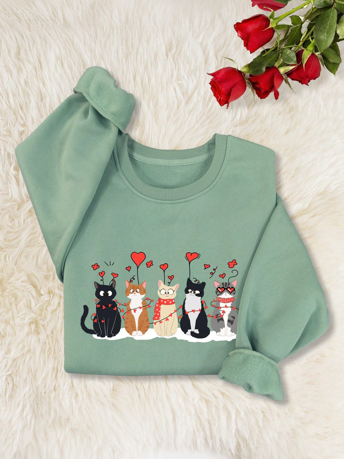 Stay cozy and cute on Valentine's Day with our Adorable Cat Heart Pullover Sweatshirt. The meow-tastic design will surely melt hearts. Get ready to receive compliments galore!