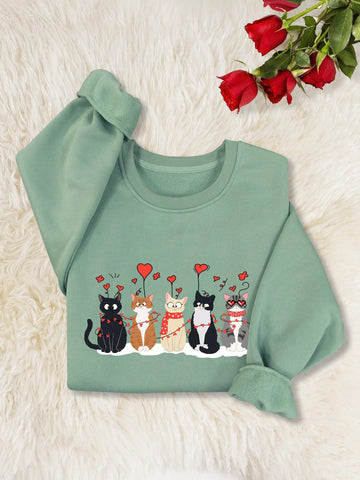 Stay cozy and cute on Valentine's Day with our Adorable Cat Heart Pullover Sweatshirt. The meow-tastic design will surely melt hearts. Get ready to receive compliments galore!