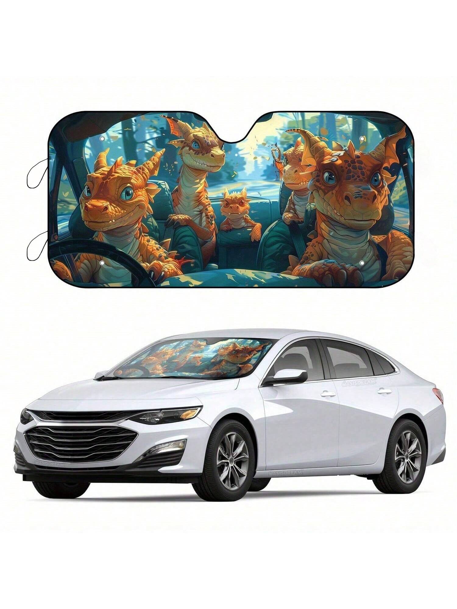 Introducing the Adorable Dragon Family Car Windshield Sunshade - the perfect way to keep your vehicle cool and protected from harmful UV rays! This sunshade features a fun and quirky design, along with 4 free suction cups for easy installation. Keep your car cool and stylish with this must-have accessory!