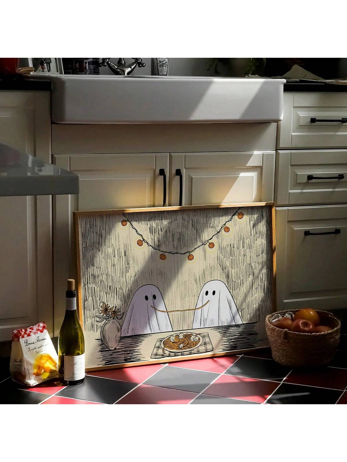Add a dash of spooky fun to your kitchen with this Adorable Ghost Eating Noodles wall art. Featuring a charming ghost slurping noodles, this playful canvas print brings a unique twist to Halloween decor that’s both cute and quirky. Perfect for anyone who loves festive vibes with a side of whimsy, it effortlessly brightens your space while celebrating the season with style.