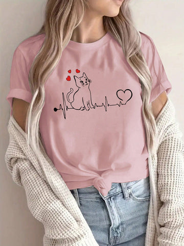 This purr-fect Adorable Heart Cat Graphic Tee is a must-have for Valentine's Day and everyday wear! Featuring a cute heart cat graphic, this tee is perfect for anyone who loves cats and wants to add some fun to their wardrobe. Get ready to turn heads and receive compliments with this quirky and playful tee!