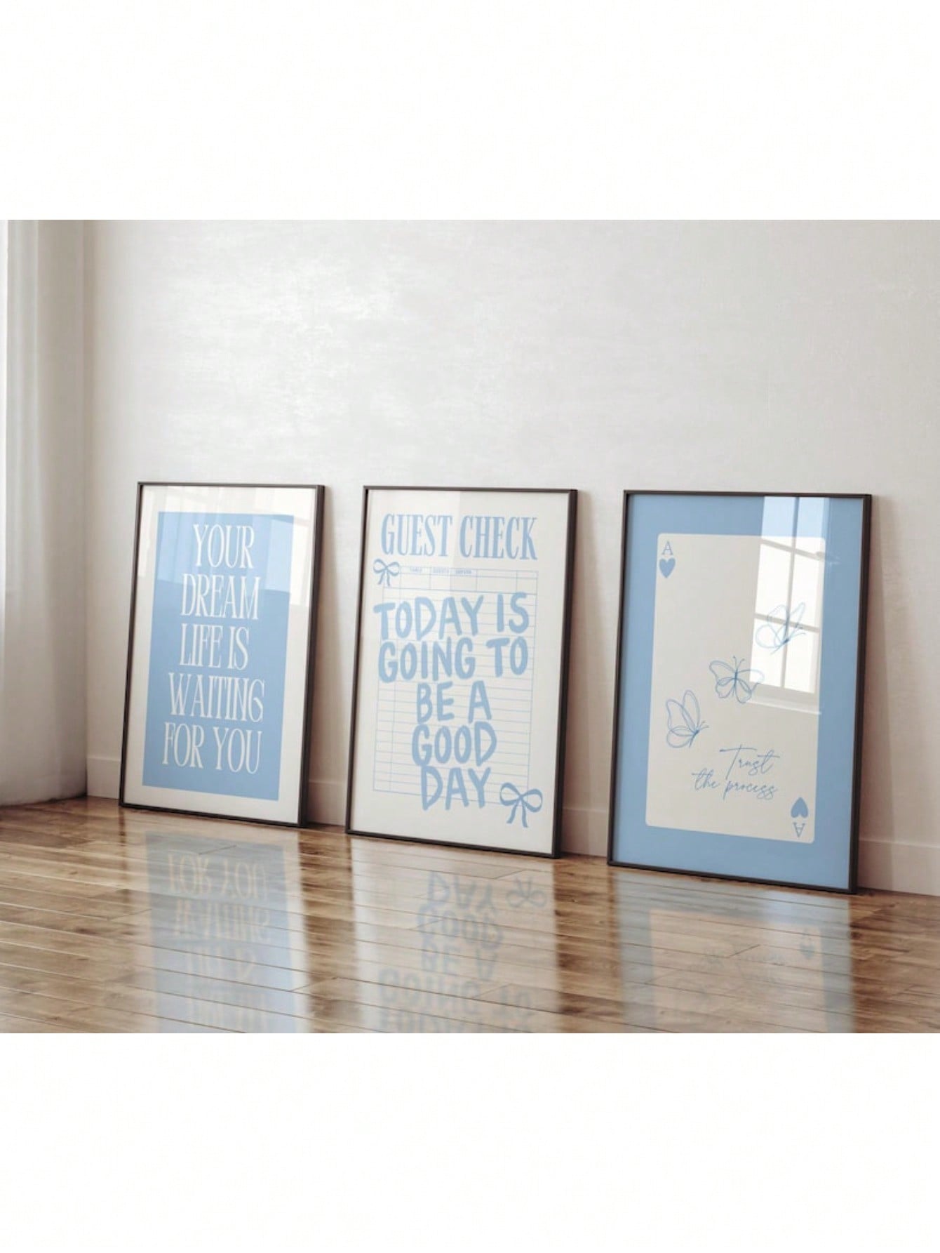 Bring a burst of charm and color to any room with this delightful set of three blue butterfly wall art prints. Perfect for girly bedrooms or college dorms, these prints add a playful touch that brightens up your space. Their graceful butterfly designs inspire a sense of whimsy and lightness, making your walls flutter with personality. Easy to frame and hang, this trio is sure to create a lovely, lively atmosphere wherever you display them.