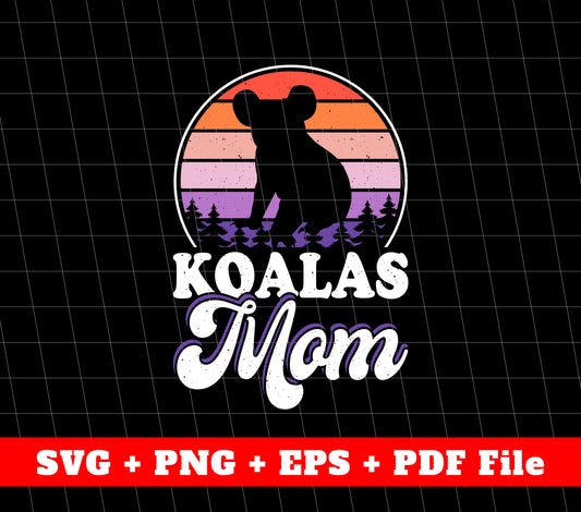 Koala Mom, Love Koala Svg, Koala Silhouette Retro, Svg File, Png Sublimation File