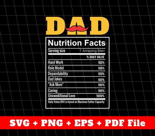 Dad Gift Svg, Nutrition Facts Of Dad Svg, Beard Dad, Svg File, Png Sublimation File