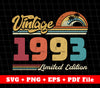 Vintage 1993 Svg, Retro 1993 Birthday Svg, 1993 Limited Edition, SVG Files, PNG Sublimation File