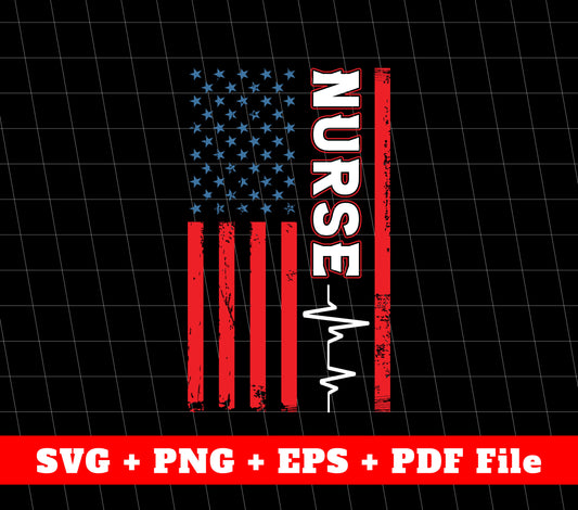 Nurse Svg, American Flag Svg, Nurse Heartbeat Svg, SVG Files, PNG Sublimation File