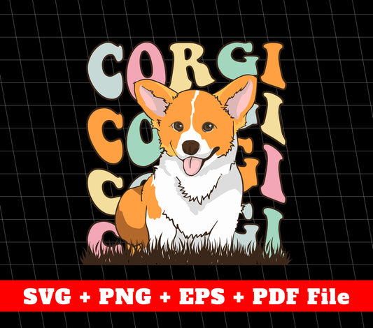 Corgi Svg, Cute Corgi Dog Svg, Groovy Corgi Svg, SVG Files, PNG Sublimation File