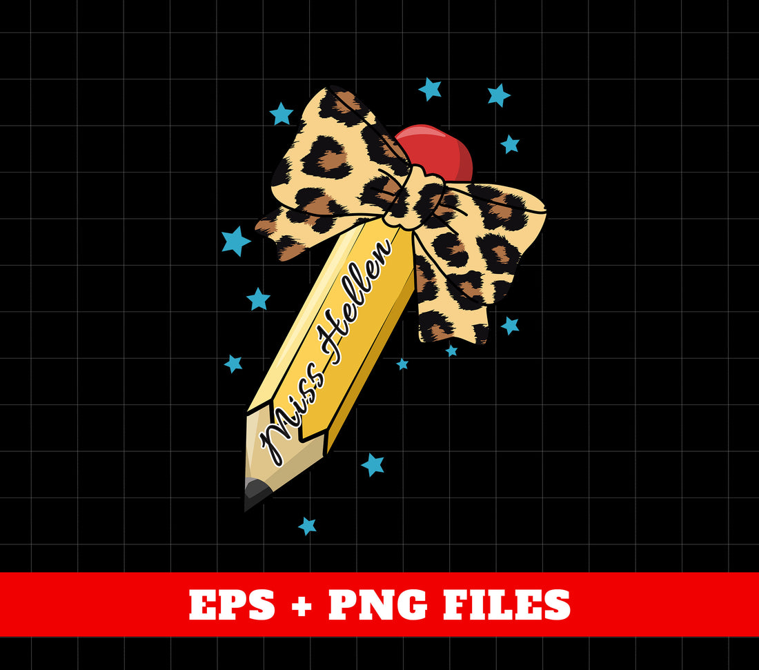 Custom Teacher Name, Leopard Ribbon, Lovely Pencil, Digital Files, Png Sublimation