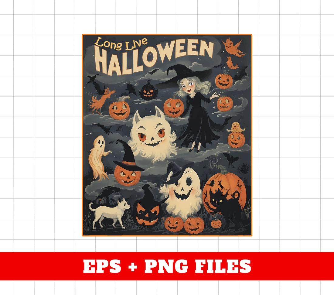 Long Live Halloween, Retro Halloween, Vintage Halloween, Spooky Season, Black Cat, Digital Files, Png Sublimation