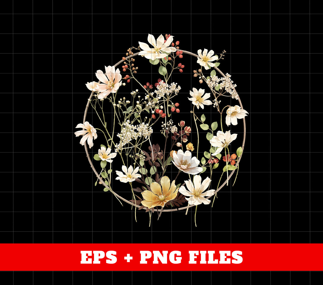 Retro Flower, Vintage Flowers, Wild Flower, Circle Flower, Botanical Gift, Digital Files, Png Sublimation