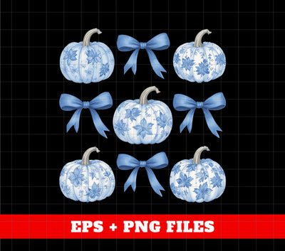 Blue Ribbon, Thanksgiving Gift, Halloween Gift, Blue Floral Pumpkin, Digital Files, Png Sublimation