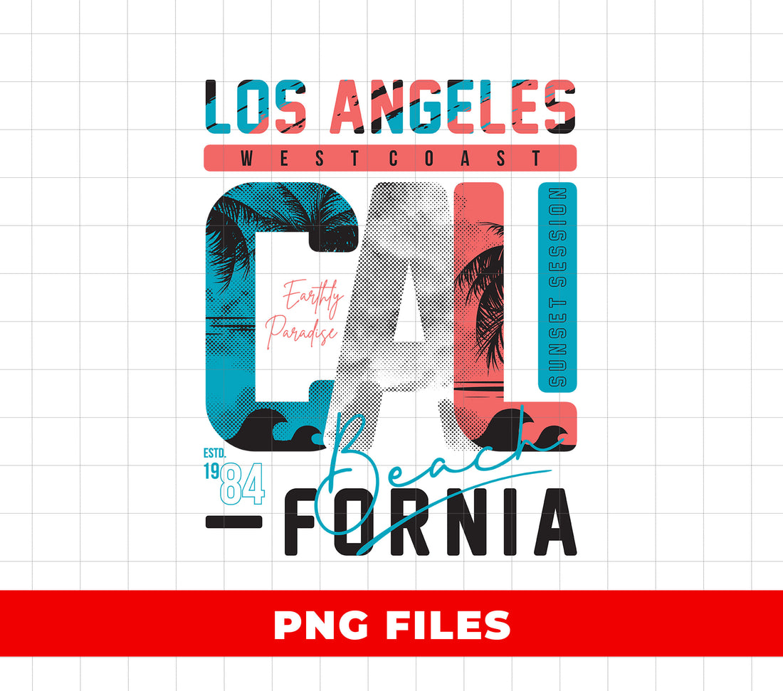 California Beach, Los Angeles Cali Retro Sunset, Palm Tree Sublimation, West Coast Summer PNG for Shirt