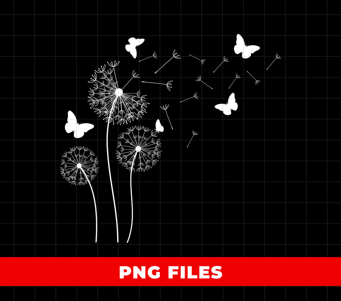 Dandelion With Butterflies PNG, Floral T Shirt Design, Botanical Digital Download, Minimalist Flower Art, Nature Sublimation Graphic