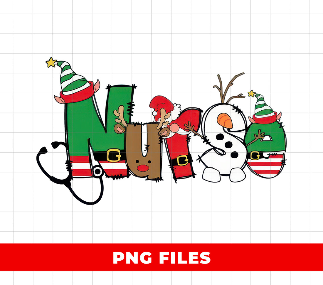 Christmas Nurse PNG, Cute Nurse Sublimation Design, Holiday Medical Clipart, Santa Reindeer Snowman Letters, Funny Xmas Digital Download