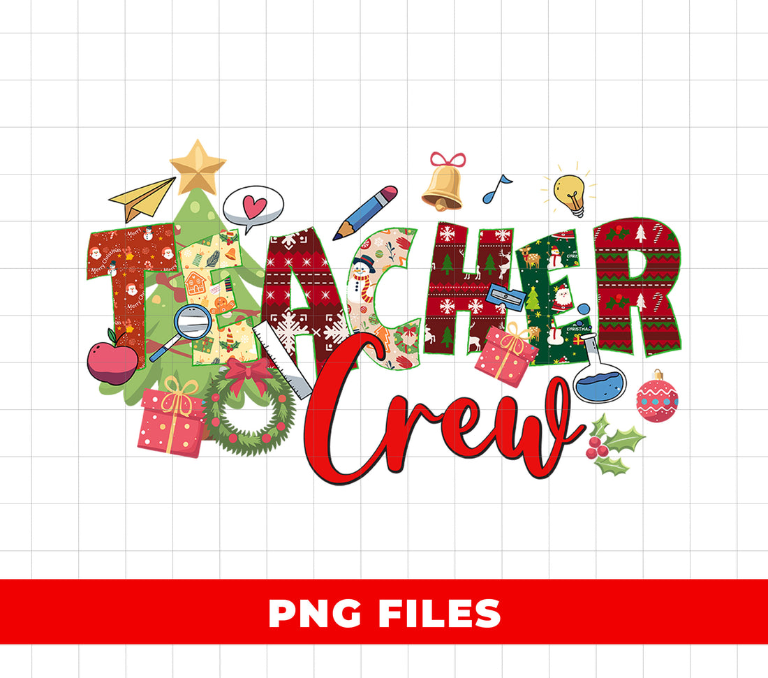 Teacher Crew Christmas PNG, Holiday School Teacher Sublimation Design, Xmas Group Shirt Graphic, Festive Teacher Gift Clipart Digital Download
