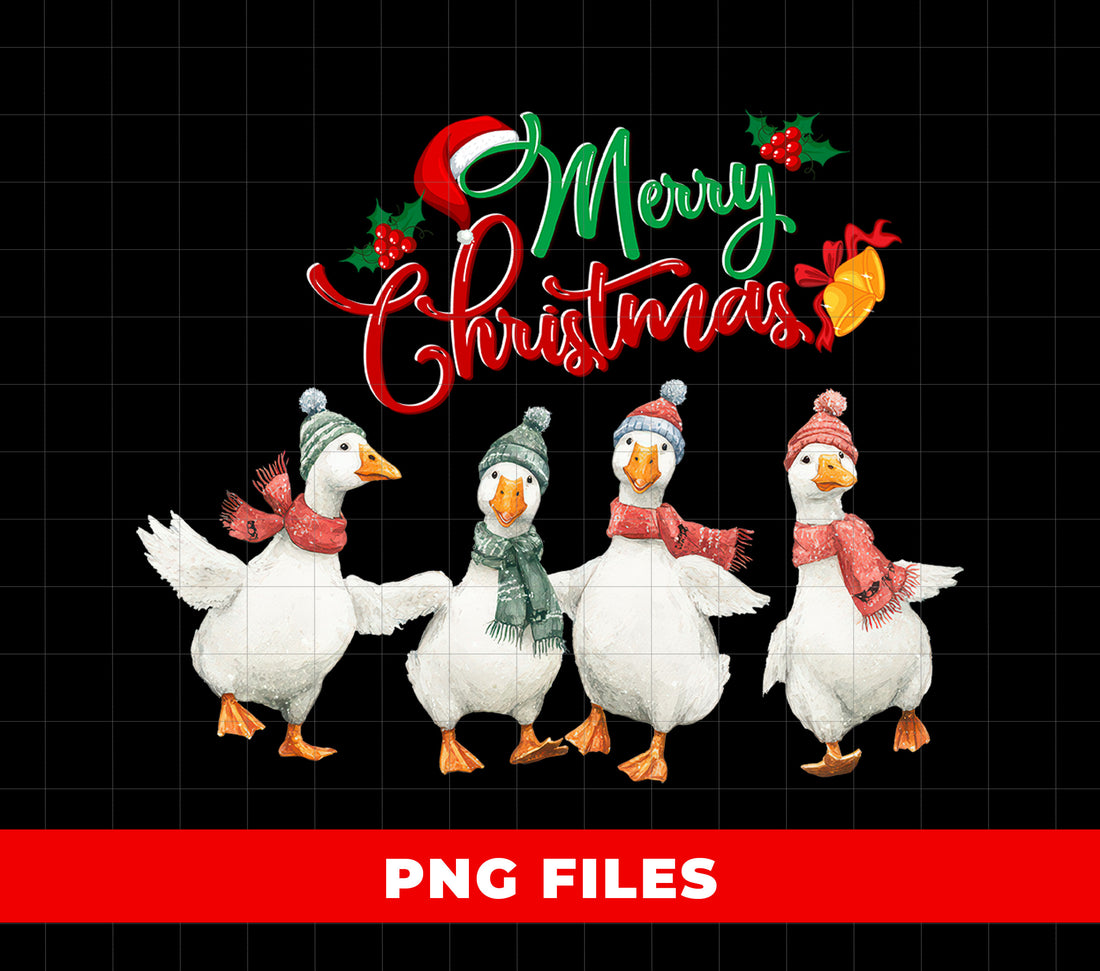 Merry Christmas Goose, Funny Goose Christmas, Farm Animal Holiday, Christmas Geese Clipart, Winter Goose Gift