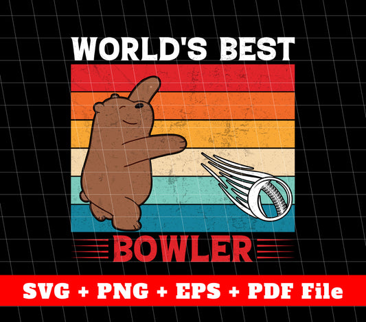 The World's Best Bowler, Retro Bowling, Bear Play Bowling, Svg Files, Png Sublimation