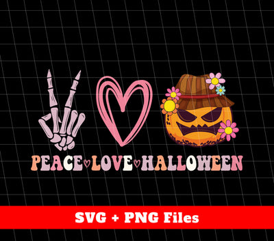 Peace Love Halloween, Halloween Holiday, Spooky Pumpkin, Svg Files, Png Sublimation