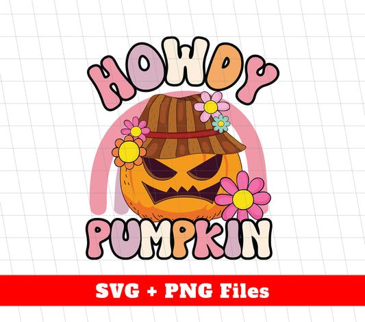 Howdy Pumpkin, Cowboy Halloween, Groovy Pumpkin, Svg Files, Png Sublimation