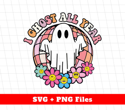 I Ghost All Year, Groovy Ghost, Groovy Halloween, Svg Files, Png Sublimation