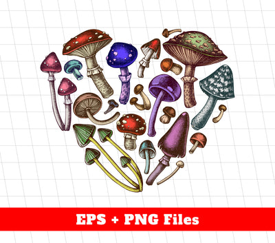 Mushroom Forest, Forest Mushroom, Mushroom In Heart, Digital Files, Png Sublimation