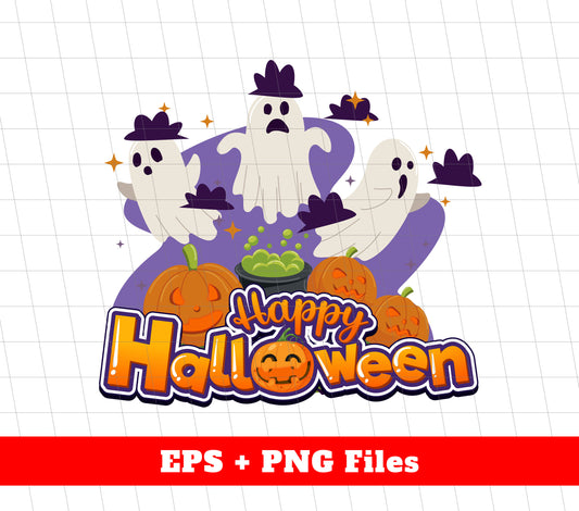 Happy Halloween, Cute Ghost, Horror Pumpkin, Digital Files, Png Sublimation