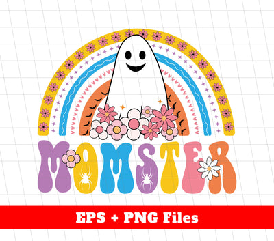 Momster, Mom Ghost, Ghost And Rainbow, Halloween Ghost, Digital Files, Png Sublimation