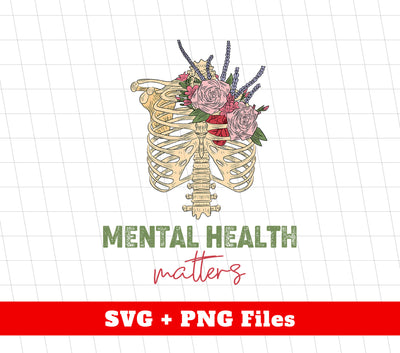 Boost your mental health with our Mental Health Matters PNG sublimation files. Featuring intricate flower designs intertwined with powerful lungs and bones, this digital file is perfect for anyone looking to promote mental wellness. Available as a high-quality PNG file, easily incorporate this design into any project for a stunning and meaningful touch.