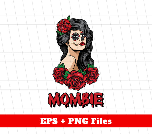 Unleash your spooky side with Mombie, the ultimate Halloween zombie! Adorned with trendy zombie roses, this digital file set is perfect for all your Halloween sublimation needs. With high-quality PNG files, you can easily bring your Halloween creations to life. Don't miss out on this must-have accessory for your Halloween arsenal.