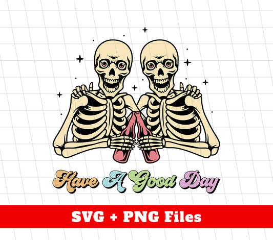 Experience good vibes all day long with our "Have A Good Day" Groovy Skeleton Png Sublimation digital files. Bring positivity and good energy to every aspect of your life with this unique design. Perfect for all your crafting needs.