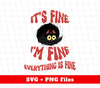 This Halloween cat design, titled "It's Fine, I'm Fine, Everything Is Fine," is perfect for adding a playful touch to your holiday decor. With high-quality digital files and Png sublimation, you can easily incorporate this design into a variety of projects. Add some spooky fun to your Halloween celebrations!