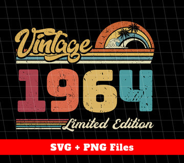 Take a trip down memory lane with our Vintage 1964 digital files. Celebrate a Retro 1964 Birthday with this limited edition design, perfect for Png Sublimation. Get it now and relive the nostalgia of this special year!