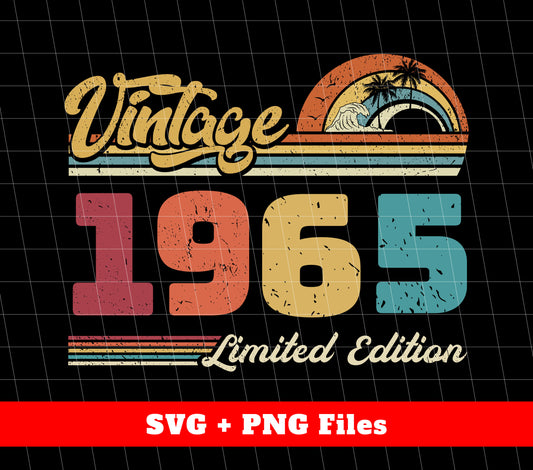 Celebrate a special milestone with our Vintage 1965 Retro 1965 Birthday Limited Edition bundle. Access high-quality digital files in PNG format, perfect for creating unique sublimation products. Experience the nostalgia of 1965 with this timeless collection.