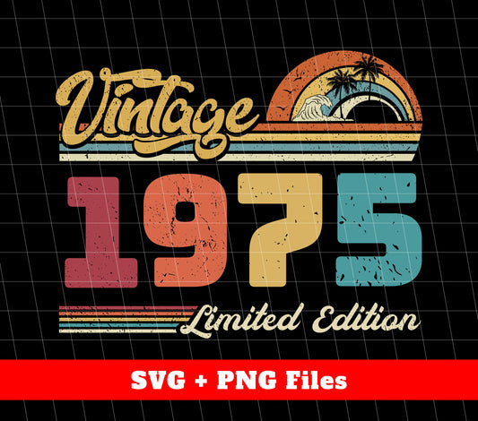 Celebrate a milestone with our Vintage 1975 Limited Edition collection. Featuring a retro look, these digital files are perfect for birthdays or as a unique gift. With high-quality png sublimation, this collection is sure to bring a touch of nostalgia to any occasion.