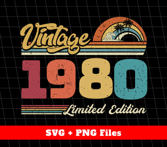 Celebrate a special 1980 birthday with this limited edition vintage and retro design. This digital file includes high-quality PNG images for easy use in sublimation printing. Perfect for anyone born in 1980, this design brings a touch of nostalgia and uniqueness to any project.