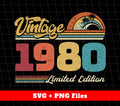 Celebrate a special 1980 birthday with this limited edition vintage and retro design. This digital file includes high-quality PNG images for easy use in sublimation printing. Perfect for anyone born in 1980, this design brings a touch of nostalgia and uniqueness to any project.