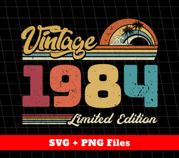 As a vintage expert, I present to you this Limited Edition Retro 1984 Birthday collection. With digital files in PNG format, this collection is perfect for sublimation and will transport you to the iconic year of 1984. Celebrate with a touch of nostalgia and timeless style.