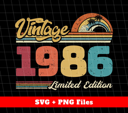 Celebrate a milestone with our Vintage 1986 collection, showcasing Retro 1986 Birthday designs and 1986 Limited Edition products. These high-quality Digital Files are perfect for Png Sublimation, providing a unique and nostalgic touch to any project or event.